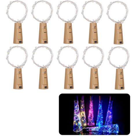 RHG Lot de 10 guirlandes lumineuses en forme de bouteille de vin 2 m 20 LED à piles pour bricolage, fête, décoration, mariage (1/5)
