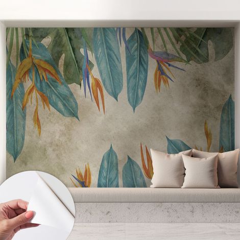 Papier peint autocollant adhésif décoratif avec motifs pour salon et chambre a motif Fleurs tropicales 208x146 cm (1/5)