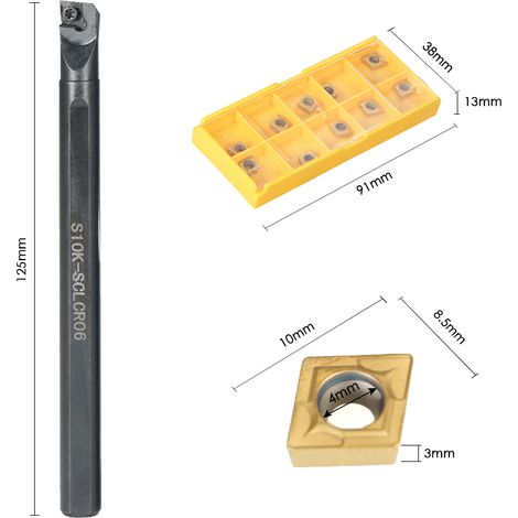 10 pièces/boîte CCMT060204-HM Inserts en carbure + 6/7/8/10mm SCLCR06 support barre d'alésage 4 pièces clé outil de tournage de tour (1/5)