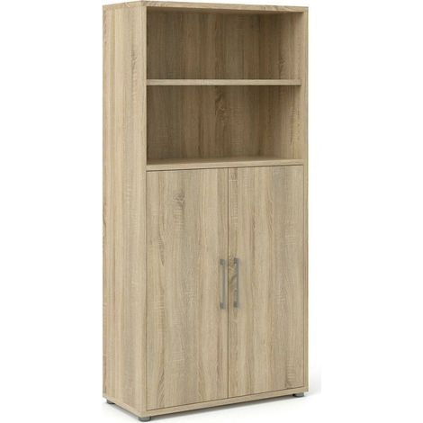 Buffet Saotome, Armoire 4 Étagères, 5 Compartiments, 40x89x186h cm Chêne Brun (1/5)