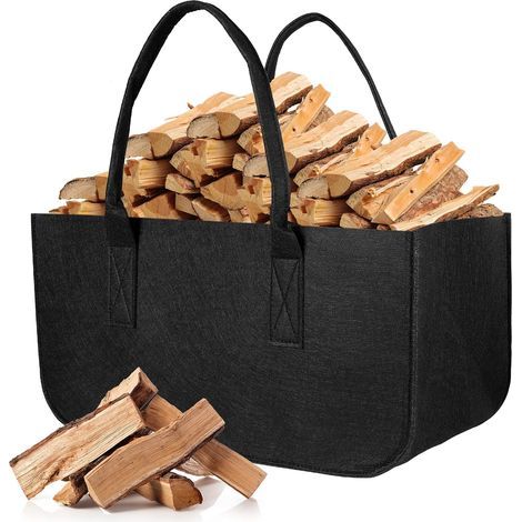 Sac a Buches, Pliable Panier Bois Pour Cheminée, Sac a Bois Cheminée, 50x25x25cm Multifonctions Sac Courses, Range Buche Interieur pour Bois De Chauffage Journau Jouets Shopping (1/5)