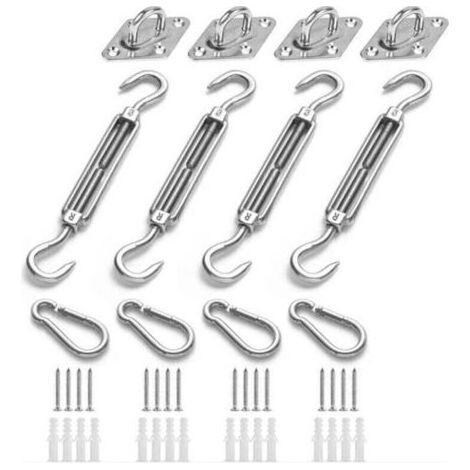 PA Kit de Fixation pour Voile D'ombrage, Acier Inoxydable Soleil Voile D'ombrage Kit de Fixation pour Triangle et Carré, Rectangle, du Soleil Voile D'ombrage Accessoires de Fixation,Kit de Fi (1/4)