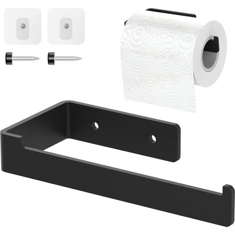 Dérouleur mural papier toilette inox, fixation adhésive ou au sol, noir, usage cuisine/toilettes (1/5)