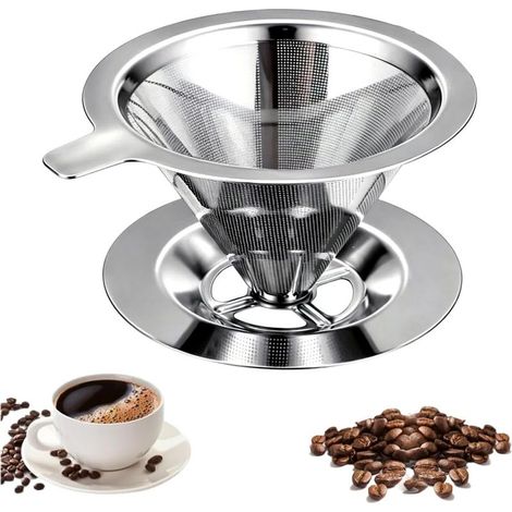 Filtre à café réutilisable en acier inoxydable, filtre permanent avec socle, passe au lave-vaisselle Filtres Cafe sans Papier pour Préparation Manuelle du Cafés (1/5)