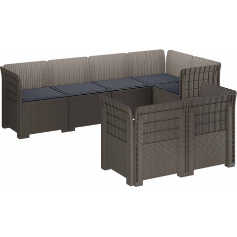 Canapé de Jardin Modulable 7 Places Aspect Rotin PP avec Coussins Gris Clair - PANGIVO (1/5)