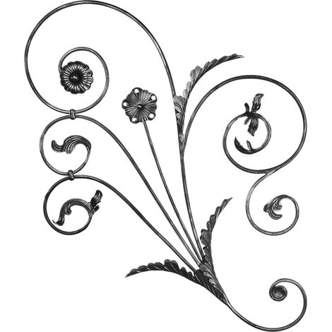 Pannello decorativo con dettagli di foglia e fiori - H970mm L780mm Sezione tonda liscia Ø12mm - Modello Destro - Ferro battuto per saldatura