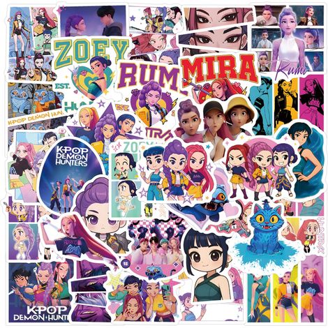 55 autocollants style anime K-pop (idoles coréennes et chasseurs de démons), en vinyle imperméable, pour décorer ordinateur portable, skateboard, téléphone, guitare, valise, vélo – Idéal pour adolesce (1/5)