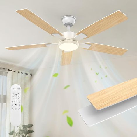 2 Couleurs Pales Réversibles Ventilateur Plafond avec Lumiere, 132cm Silencieux Plafonnier Ventilateur Plafond Grand avec Telecommande et LED Lampe pour Exterieur Terrasse, Chambre, Salon