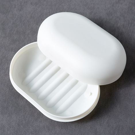 (Blanc laiteux) 1 porte-savon avec couvercle, porte-savon de salle de bain portable et étanche, adapté aux voyages, à la salle de bain et à l'extérieu (1/5)