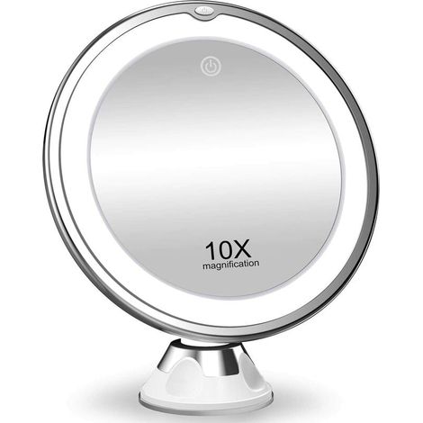 Miroir de maquillage grossissant 10X avec lumières, éclairage 3 couleurs, interrupteur intelligent, rotation à 360 degrés, ventouse puissante, portable, idéal pour la table, la chambre, les voyages (1/5)