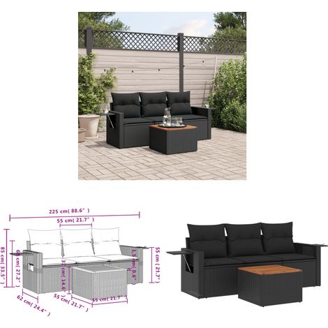 Salon de jardin 4 pcs avec coussins noir résine tressée - Ensemble Salon De Jardin - Meuble Extérieur - Résine Tressée - Rotin Synthétique - Mobilier De Jardin - Home & Living (1/3)