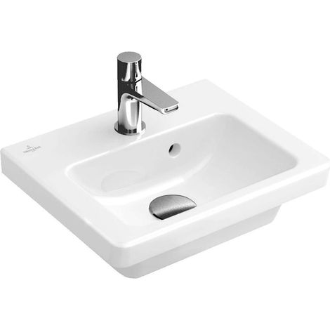 Lavamani, 370 x 305 mm, Rettangolare, per rubinetteria monoforo, foro per rubinetteria forato, con troppopieno, Porcellana sanitaria Bianco (1/2)
