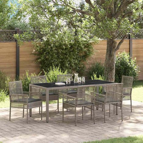 Garten Essgruppe 7 pcs Grau Poly-Rattan