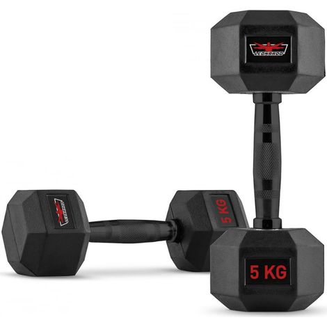 Kit 2 Haltères hexagonaux cross training en caoutchouc et acier 5 kg Goemon Stock (1/5)