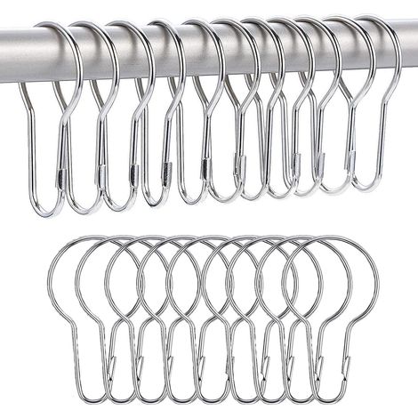 Lot de 24 anneaux de rideau avec crochets pour rideau de douche, salle de bain, salon, chambre à coucher, cuisine (argenté) (1/5)