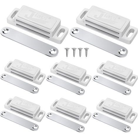 Lot de 6 Aimant Porte Placard Aimant de Porte Plastique pour Meuble, Loquet de Porte Puissant Aimant Loqueteux Magnétiques Aimant Fermeture de Porte pour Tiroirs, Magnet Blanc