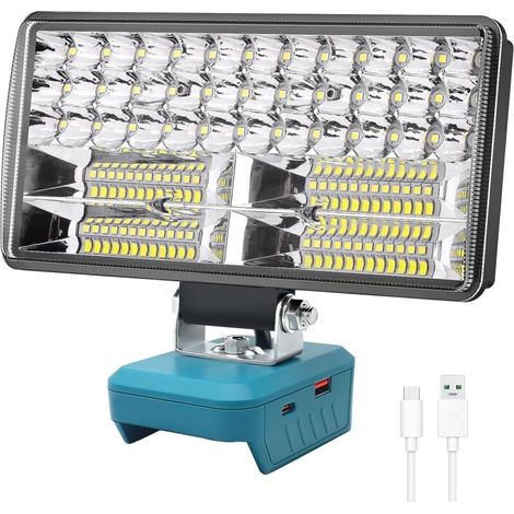 Light Compatible with Makita 18V Cordless LED Work Light 38W 6000lm Rechargeable Flashlight with Low Voltage Protection and USB with Battery Powered Floodlight (1/5)