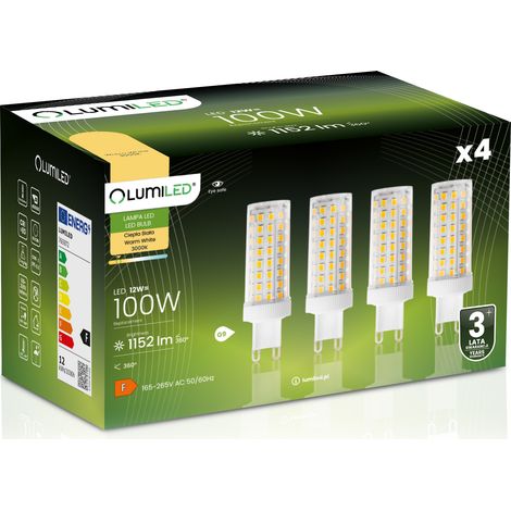 4x G9 LED-Kapsellampe 12W = 100W 1152lm 3000K warmweiß 360° LUMILED