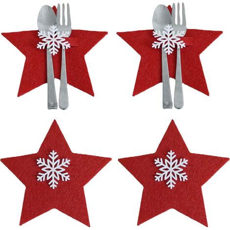 4-teiliger Weihnachts-Besteckhalter aus Filz, fünfzackige Sternform, Weihnachten
