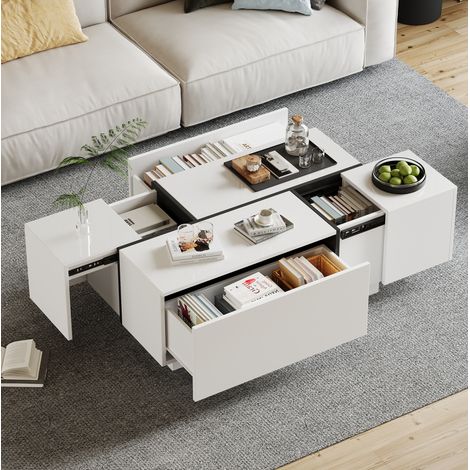 Mesa de centro moderna 100x60x40 cm de madera blanca con almacenaje FloraGrace (1/5)
