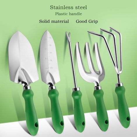Kit Outils De Jardin 5 Pièces - Manche Ergonomique Anti-dérapant - Acier + ABS - Pour Jardin Cour Extérieur - 1 Lot (1/5)