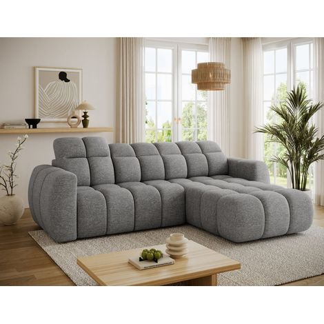 Ecksofa mit Schlaffunktion Sofa SALONIA Stoff Elegant Dunkelgrau Ottomane Rechts (1/5)