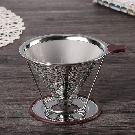 Filtre à café réutilisable en acier inoxydable - Porte-filtre de précision double couche - Filtre à café conique en métal à main (1/5)
