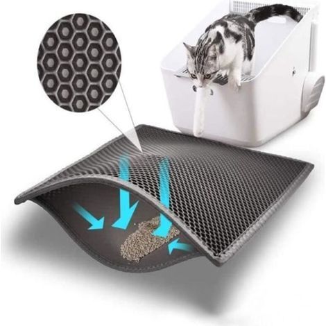 pair Tapis Litière pour Chat - Double Couche en Nid d\\'abeille - Gris - EVA - Taille 45x60 cm (1/4)