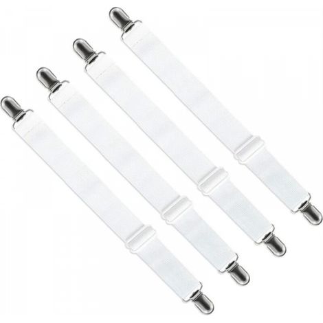 Tendeur Drap Housse Réglable (65cm à 200cm), Fixation Attache Sangle de Maintien Ajustable pour Drap Lit, Canapé, Housse de Repassage (Blanc, Lot de 4) (1/5)