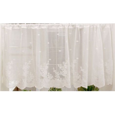 Kurze Café-Gardine mit Blumenmuster, halbtransparente Gardine mit Stangendurchzug für Küche, Büro, Schlafzimmer, 1 Stück, Weiß, 60 x 150 cm (1/5)