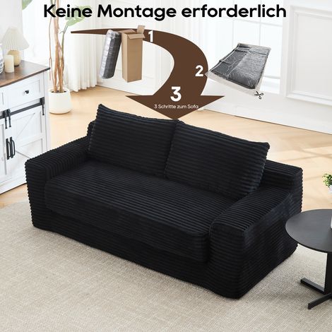 Canapé convertible 2-en-1 avec mousse à mémoire de forme, en tissu côtelé noir, sans montage, 180x85x62 cm (1/5)