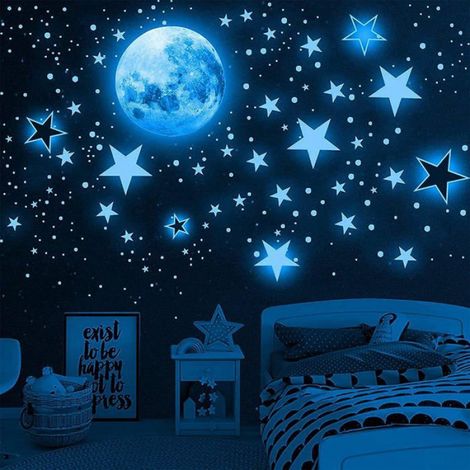 1049 Pièces Stickers Muraux Enfants Stikers Murals Lune Et Etoiles Phosphorescente Autocollant Mural Lumineux (1/5)