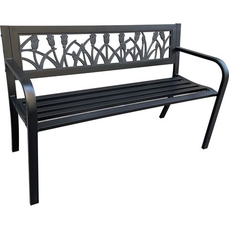 Panchina da giardino nera LISSA con gambe in acciaio larghezza 124 cm