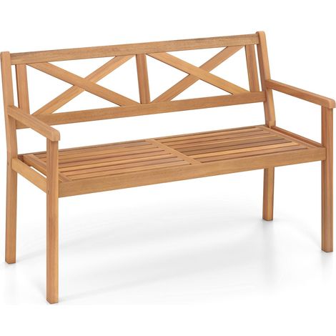 COSTWAY Banc de Jardin en Bois d'Acacia, Banc Exterieur Jardin 2 Places, Dossier Incliné à Motif Géométrique, Charge 360 KG, Accoudoirs, Banquette pour Terrasse Parc Patio Balcon, 119 x 56 x 80 cm (1/5)