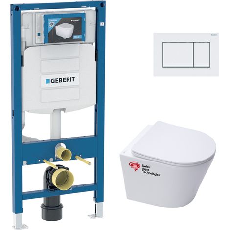 Pack WC Bati-support Geberit + Cuvette Swiss Aqua Technologies sans bride + Plaque (GebSATrimless-K) (1/5)