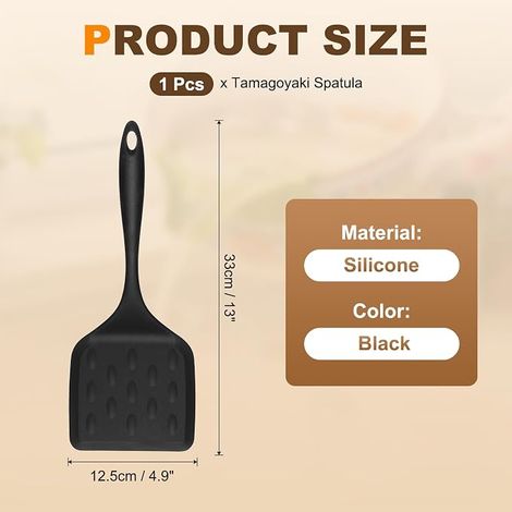 Spatule Tamagoyaki en silicone, large spatule à omelette antiadhésive résistante à la chaleur, pelle à crêpes, ustensiles de cuisine antiadhésifs, œufs, crêpes, pizzas, steak, grand/noir (1/5)