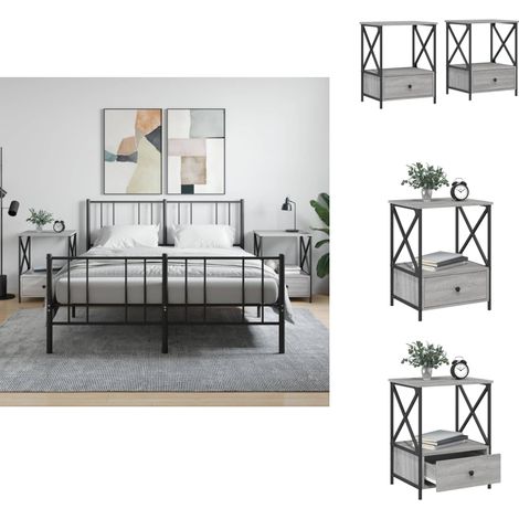 Nachttische 2 Stk. Grau Sonoma 50x41x65 cm Holzwerkstoff - Industrieller Nachttisch - Grau Sonoma - Wohnzimmerdeko - Beistelltisch - Holzwerkstoff (1/5)