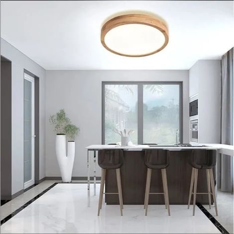 U-do Plafonnier LED en Bois Moderne,24W Créatif Plafonnier Blanc Froid 6000K pour Salon Chambre Salle à manger,30cm (1/4)