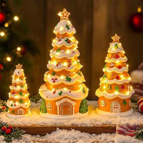 Maison En Pain D Épices - Arbre De Noël En Résine Avec Lumière Led - Décoration Intérieure Pour Fête De Fin D Année - 1 Pièce (1/5)