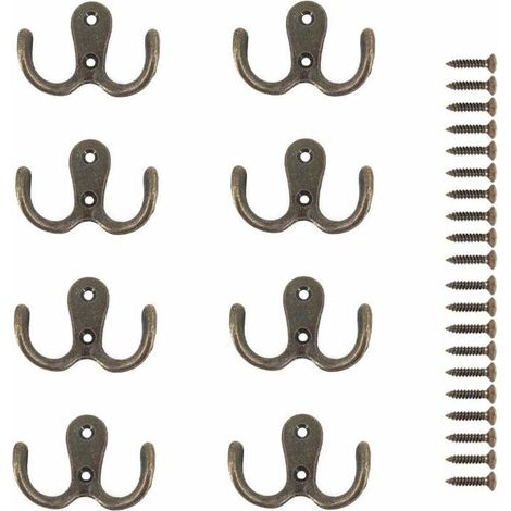 8-teiliges Set aus Metallhaken und -stiften mit Doppelschraube für die Aufbewahrung im Haushalt, Regale, Schubladen, Schränke, Badezimmer (Bronze)