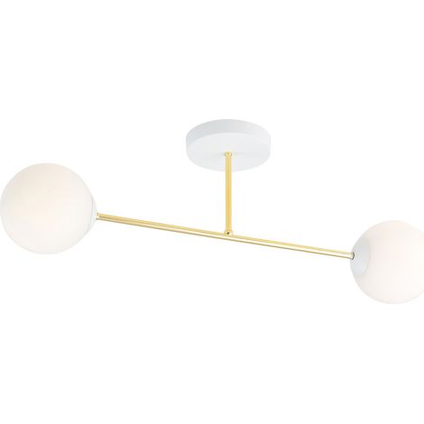 Plafoniera Moderna Magnium 2 Luci In Acciao Oro E Sfere In Vetro Bianco (1/5)