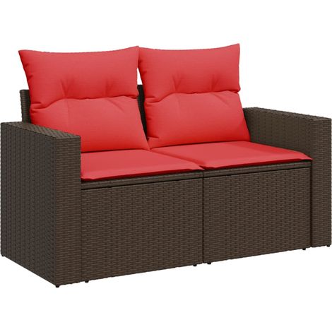 Garden Sofa with Cushions 2-Seater Brown Poly Rattan vidaXL