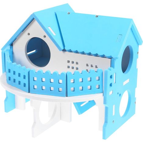 Maison pour hamster, petite cachette écologique bleue et blanche, idéale pour les hamsters et les petits animaux de compagnie. Aire de jeux et abri confortable pour dormir. Design spacieux.