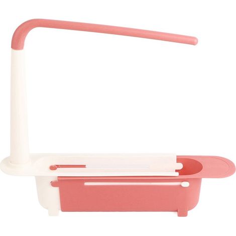 Support de rangement pour évier télescopique, longueur librement réglable, grande capacité, organisateur extensible en PP pour évier de cuisine rouge. (1/5)