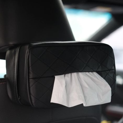 Ahlsen Soporte para pañuelos de coche, reposacabezas del asiento trasero de cuero PU, caja de pañuelos para coche Universal, caja de pañuelos para colgar (negro) (1/3)