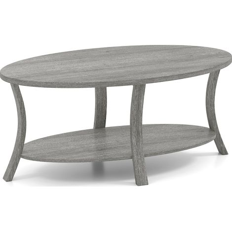 Ovaler Couchtisch mit Ablage, Gummibaumholz, 2-stufig, Grau