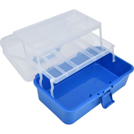 Boîte de rangement en plastique portable, organisateur d'outils 3 niveaux pliable, couvercle transparent, empilable et légère (1/5)