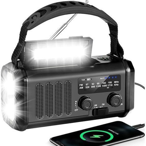 Radio de emergencia – Radio de emergencia solar – Radio de supervivencia para acampar al aire libre – Batería externa – Linterna – Energía solar
