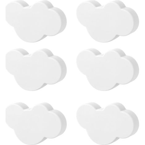 Boutons de tiroir en forme de nuage, boutons de meubles, 6 poignées en bois (blanc)