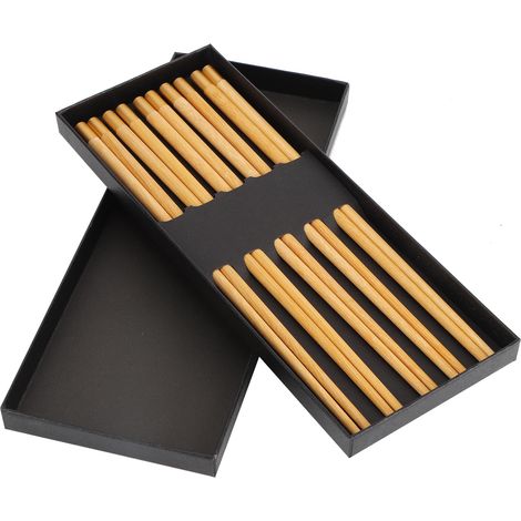 Ensemble de baguettes en bois de style chinois - Vaisselle artisanale, cadeau pour la famille et les amis (5 paires, jaune sandale) (1/5)